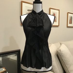 Vince Black Short Sleeve Sheer Cotton Blend Top